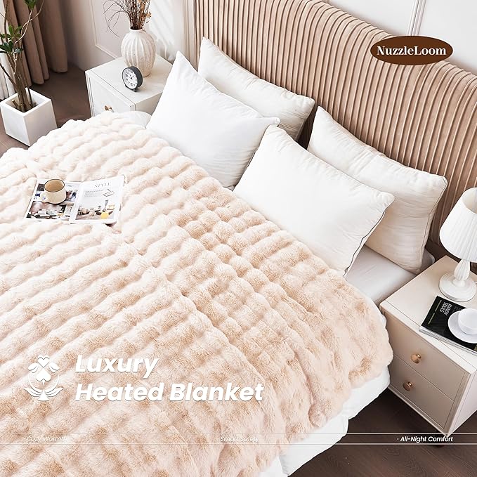 Heated Blanket Throw 50''x60'', Fast Heating Electric Blanket Ultra-Soft Faux Rabbit Fur with 5 Heat Levels & 5H Auto Shut-Off, Overheat Protection, Machine Washable