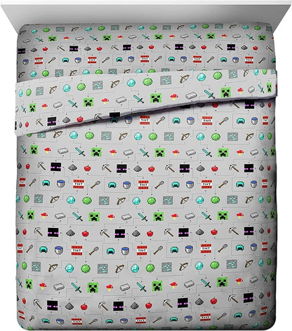 Jay Franco Minecraft Monster Hunters 5 Piece Queen Bed Set - Includes Reversible Comforter & Sheet Set - Bedding Features Creeper - Super Soft Fade Resistant Microfiber (Official Minecraft Product)