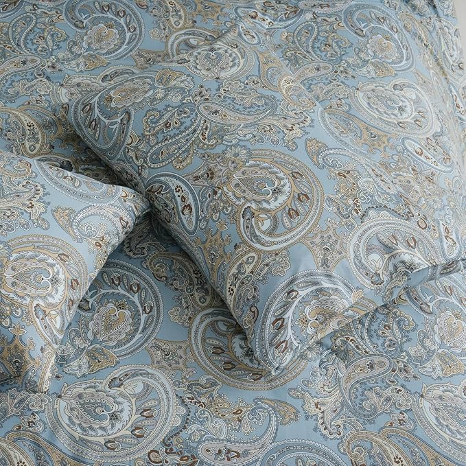 100% Cotton Duvet Cover King Size Blue Boho Paisley Pattern Duvet Cover Sets with Zipper Closure 3 Pcs Soft & Breathable Luxury Bedding Sets