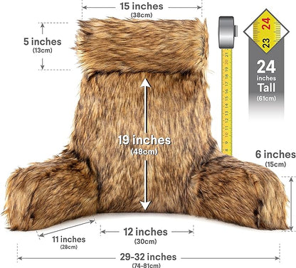 Husband Pillow Medium Limited Baby Brown Bear Fabulous Faux Fur Backrest, 2-Tone Reversible Double Sided Reading & Bed Rest Pillow with Arms & Neck Roll, Adjustable Memory Foam - Extremely Comfy