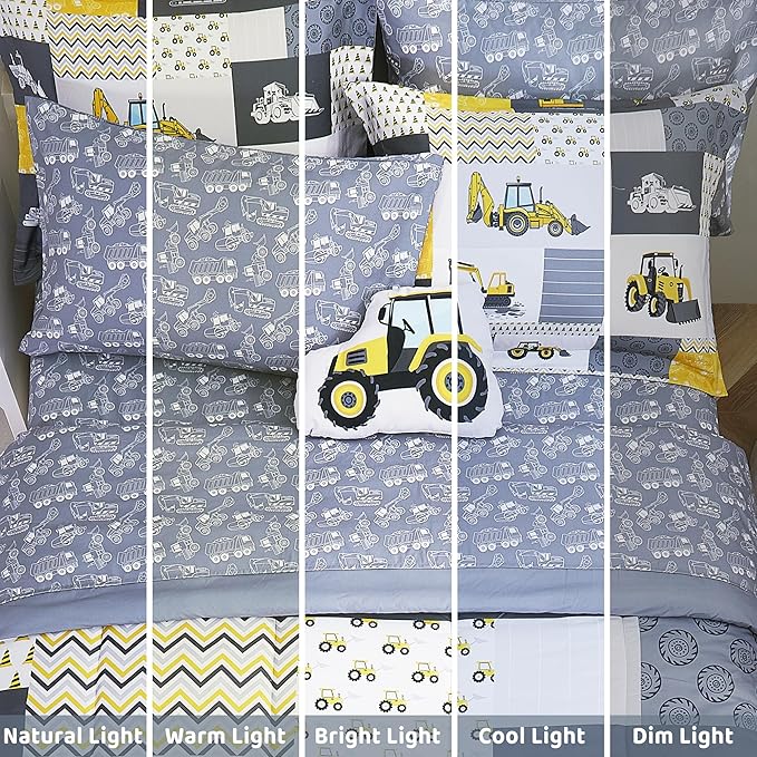 Mooreeke Kids Full Comforter Sets for Boys 8 Pieces Yellow Excavator Bedding Set for Teens Microfiber Kids Bed in A Bag with Comforter, Sheet Set, Shams and Decorative Toy Pillow All Season