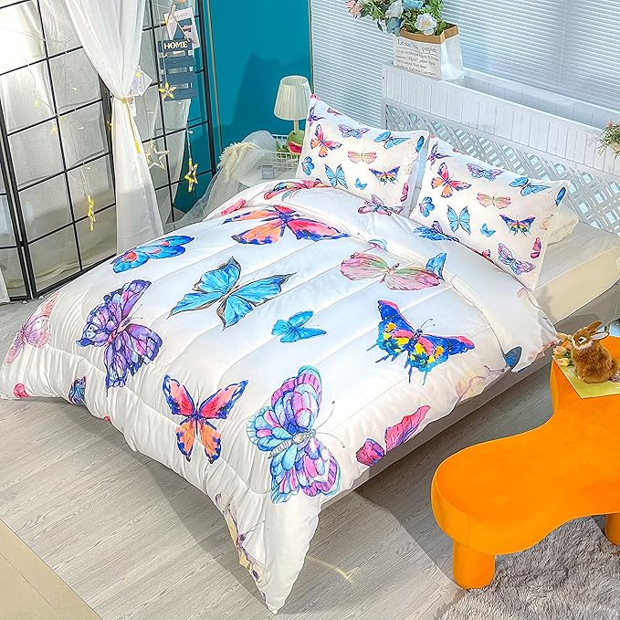 CVHOUSE Butterfly Bedding Set - Twin Butterfly Comforter Set with 1 Comforter and 2 Pillow Cases