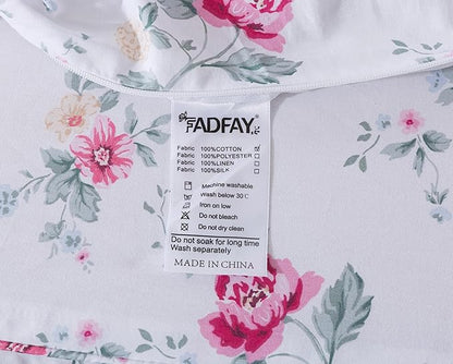 FADFAY Rose Duvet Cover Set Pink Floral Bedding Vintage Botanical Flower Quilt Cover Rustic Farmhouse Bedding 100% Cotton Comforter Cover with Hidden Zipper Closure 3Pcs, King/California King Size