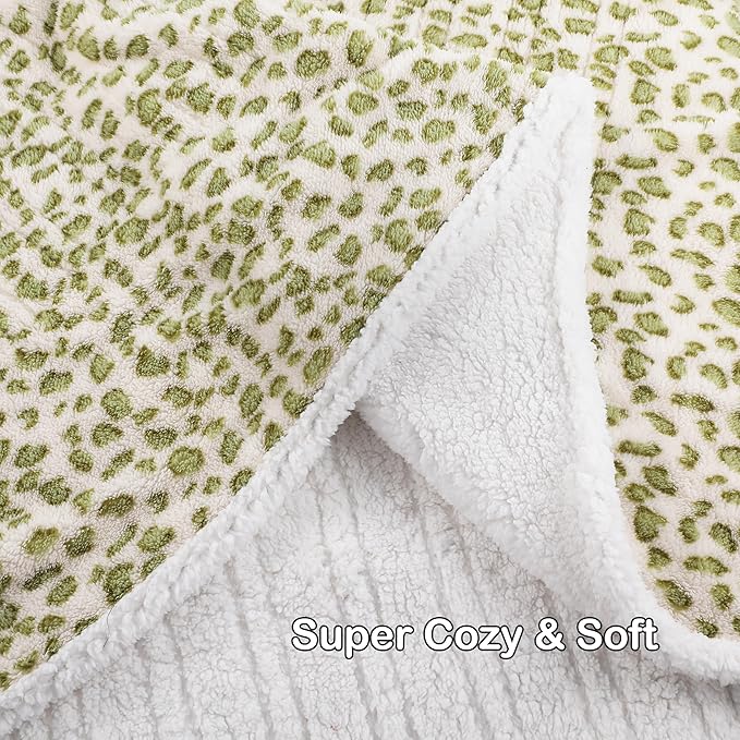Electric Heated Blanket Throw 50"×60" with 6 Heating Levels &3 Hours Auto Off, Heating Double Sided Plush Sherpa, Fast Heating, Machine Washable Leopard Print Green & White