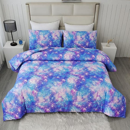 SDIII 3PCS Colorful Galaxy Comforter Set Full, Microfiber Lightweight Space Comforter Full, Space Bedding Quilt Set for Boys Girls Kids and Teens