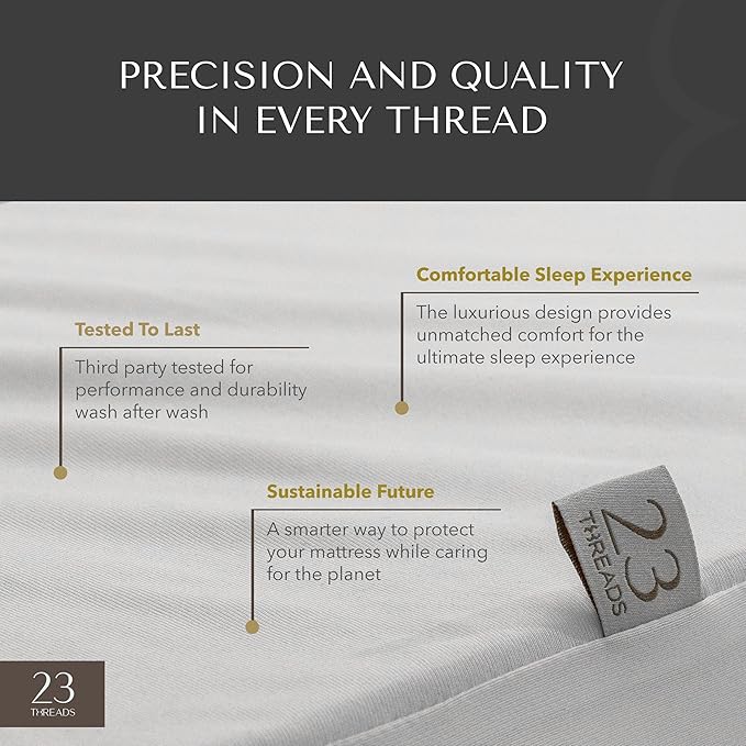 23 Threads K161 Series Soft Waterproof Noiseless Mattress-Protector Cover, Breathable, Fitted, Washable, with Ctrl+Z Technology, Mattress Not Included, 13 Inch Deep, Queen