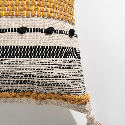 BlissBlush Yellow Mustard Decorative Throw Pillow Cover 20x20 Square Boho Accent Pillowcase Tassels Farmhouse Cushion for Couch Sofa Bedroom Living Room Home Décor Cover ONLY