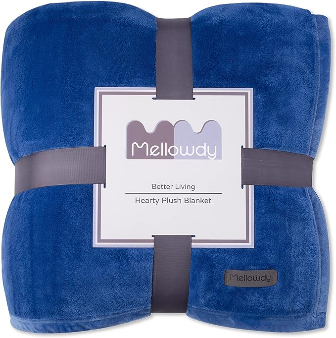 Mellowdy Extra Thick Hearty Plush Flannel Blanket (Sapphire Blue, 90x90) - 500GSM Queen Size Warm Blanket for Winter, Fall | Soft, Fluffy, Cuddly, Perfect for Bed, Oversized Throw for Couch, Sofa