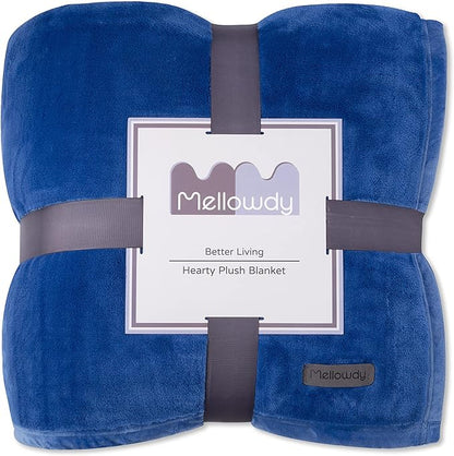 Mellowdy Extra Thick Hearty Plush Flannel Blanket (Sapphire Blue, 90x90) - 500GSM Queen Size Warm Blanket for Winter, Fall | Soft, Fluffy, Cuddly, Perfect for Bed, Oversized Throw for Couch, Sofa