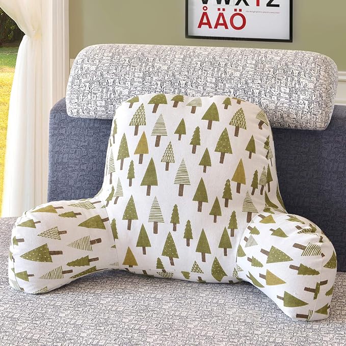Bohemian Printed Reading Pillow with Support Arms Soft Bed Rest Pillows Back Support Cushion for Kids Reading Watching TV Sitting Up in Bed (23"×16"×10",Tree)