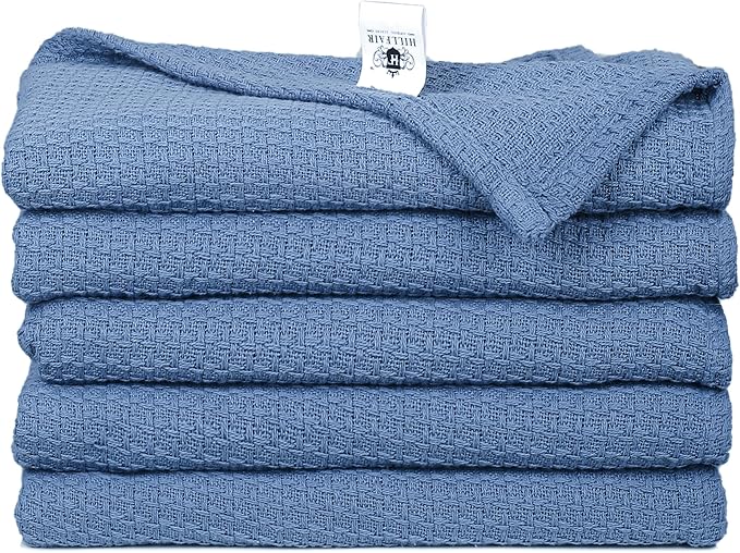 HILLFAIR 100% Cotton Blanket- 120" x 120" XXL Oversized King Bed Blankets - Family Size 10 ft x 10 ft Big - All Season Soft Cozy Breathable Blankets for Bed - Extra Large King Cotton Blanket- Blue