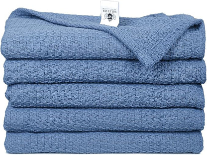 HILLFAIR 100% Cotton Blanket- 120" x 120" XXL Oversized King Bed Blankets - Family Size 10 ft x 10 ft Big - All Season Soft Cozy Breathable Blankets for Bed - Extra Large King Cotton Blanket- Blue