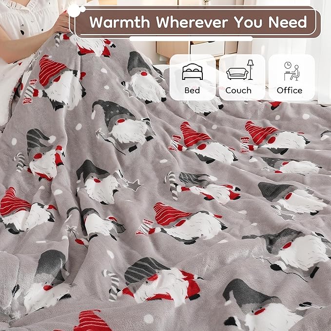 Electric Heated Blanket Throw Size - 50"x60", Soft Flannel Heating Blanket, 4 Heating Levels, 3 H Auto Shut Off, Breathable Warm and Washable for Sofa, Santa Claus for Christmas