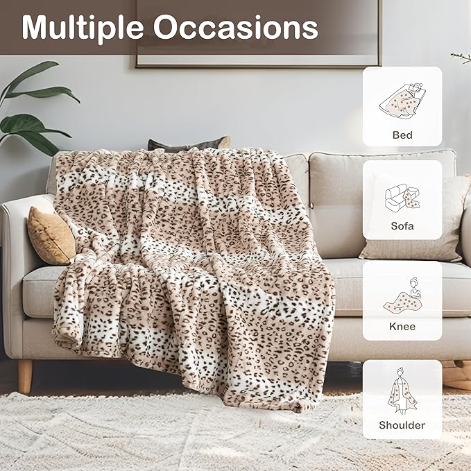 Electric Heated Blanket Full Size 72"x84", Cozy Large Oversized, 6 Heating Levels & 1-10 Hours Auto Off, Machine Washable, Leopard Print, Beige
