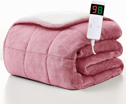 Homemate Heated Weighted Blanket for Adults - 62"x84" 20lbs Electric Throw Fast Heating Heavy Blanket 1/2/4/6/8 Hour Auto Off 10 Heat Levels Over-Heat Protection Soft Flannel Sherpa