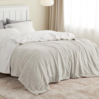 Bedsure GentleSoft Sherpa Fleece Blankets King Size for Bed - Thick and Warm Throw for Women and Men, Soft Fuzzy Plush King Blanket for Winter, Linen, 108x90 Inches