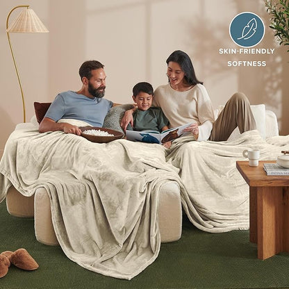 Bare Home Fleece Blanket - Giant Size - Ultra-Soft Lightweight for Bed, Sofa, and Couch - Luxury Microplush - Cozy Warm Blanket (Giant, Oyster)