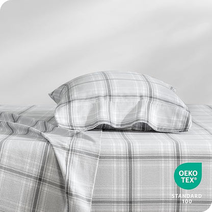 Bare Home Flannel Sheet Set Prints, 100% Cotton, Velvety Soft Heavyweight - Double Brushed Flannel for Extra Softness & Comfort - Deep Pocket - Bed Sheets (Twin, Tartan Plaid)