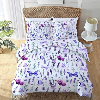 Lavender Bedding Set 3 Pieces Queen Size Purple Butterfly Duvet Cover Comforter Cover Sets with 2 Pillowcases for Boys Girls Teens Women