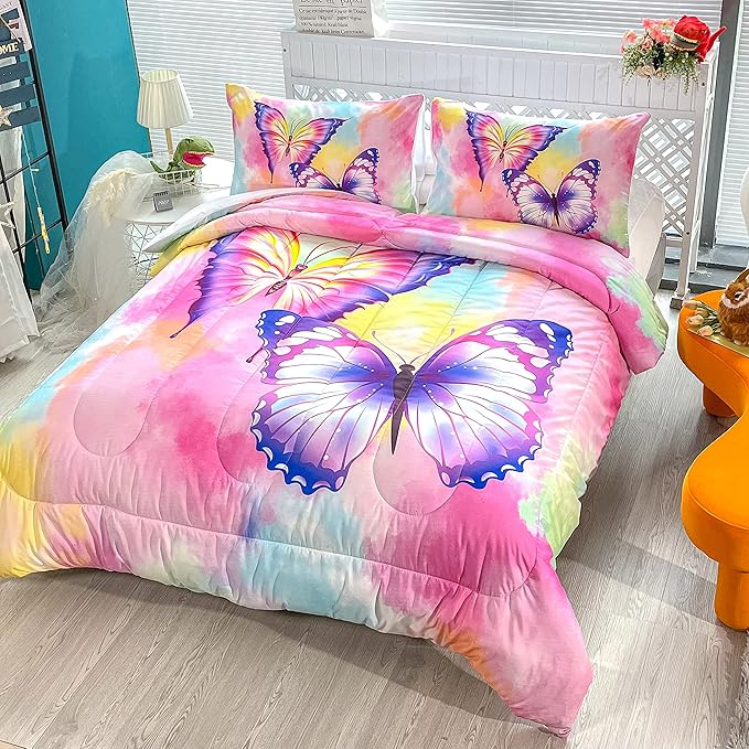 CVHOUSE Butterfly Bedding Set - Twin Butterfly Comforter Set with 1 Comforter and 2 Pillow Cases