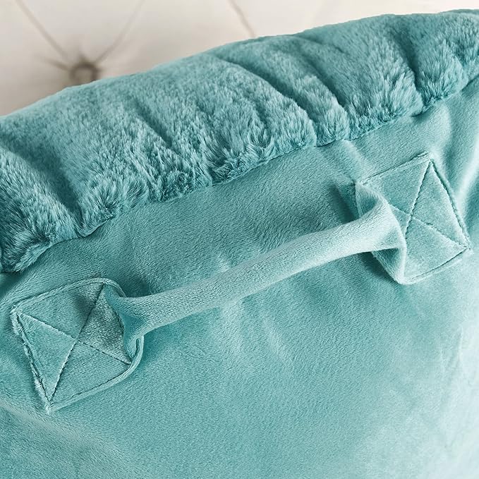 Home Soft Things Fox Faux Fur Bedrest Reading Pillow with Handle and Side Pocket, Backrest Armrest Pillow Back Support for Sitting up in Bed, Aqua, 20" x 18" x 17"