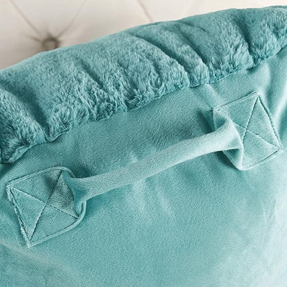 Home Soft Things Fox Faux Fur Bedrest Reading Pillow with DIY Filling, Need Assembly, Backrest Armrest Pillow Chair Back Support for Sitting up in Bed, Aqua, 28" x 30" x 17"