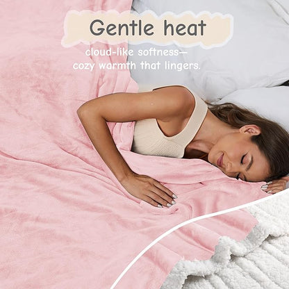 Electric Heated Blanket Full Size 72"x84", Soft Flannel with Overheat Protection, 6 Adjustable Heat Settings & 10-Hour Auto-Off Timer, Fast Heating for Winter Comfort, Pink