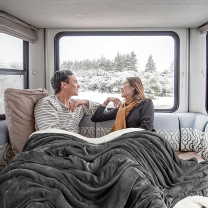 Utopia Bedding Sherpa Blanket Queen Size (Grey, 90x90 Inches) - Soft Lightweight Plush Fleece Reversible Blanket for Bed, Sofa, Couch, Camping and Travel
