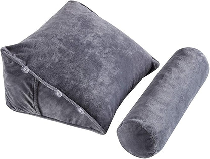 Cheer Collection Reading Wedge Pillow – TV Pillow with Adjustable Bolster Pillow, Memory Foam Back Support for Couch & Bed, Pillow Chair for Bed, Reading Pillows for Adults & Kids, Gray