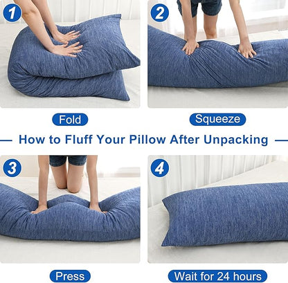 Hiasan Cooling Body Pillows for Adults, Long Memory Foam Body Pillow - Full Size Support for Side Sleepers & Pregnancy, Back Pain Relief, 20x54 Inches, Blue
