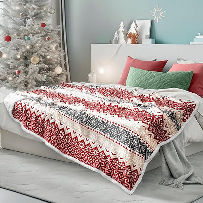 PAVILIA Premium Christmas Sherpa Throw Blanket, Red White Snowflake Holiday Blanket, Ultra-Soft Reversible Fleece Winter Throw for Home Decoration, Cozy Plush 60x80