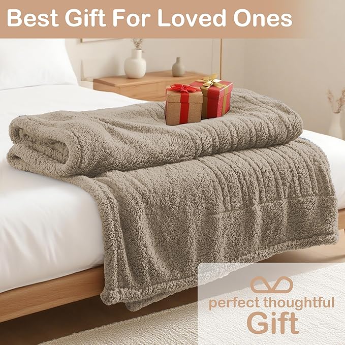 Electric Heated Blanket Full Size 72"×84" with 6 Heating Levels & 1-10Hs Auto Off, Heating Blanket Double Sided Plush Sherpa, Fast Heating, Machine Washable for Christmas Gift - Light Brown