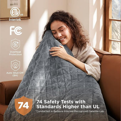 Bedsure Electric Blanket Twin - Quilted Heated Blanket Twin Size, Soft Flannel Thick Heating Blanket with 10 Time Settings & 6 Heat Settings, Warm Gifts for Women Men (62x84 inches, Formal Gray)