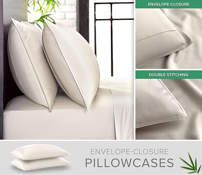 Pure Bamboo Short Queen Sheets for RV Camper (60"x75") - Genuine 100% Organic Viscose Derived from Bamboo Bed Sheet Set, Soft & Cooling, 2 Year Quality Promise (Short Queen, Ivory)