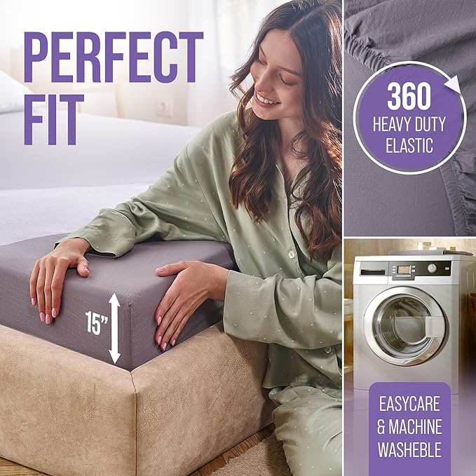 Luxury Grounding Sheets King 22% Silver Fiber, 74% Cotton, 4% Silk, SGS Quality Certified Grounded Well Bed Sheet - Conductive Earth Fitted Sheet for Better Sleep, Grey