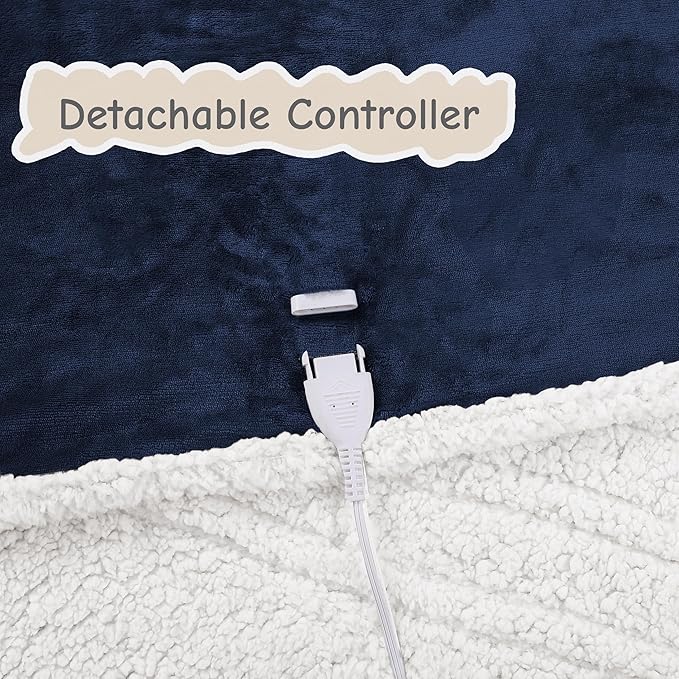 Electric Heated Blanket Throw Size 50"x60", Soft Flannel with Overheat Protection, 6 Adjustable Heat Settings & 3-Hour Auto-Off Timer, Fast Heating for Winter Comfort, Navy Blue