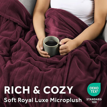 Sunbeam Electric Throw Royal Luxe Microplush Heated Blanket, 4 Heat Settings, 4-Hour Auto Shut-Off, Fast Heating, Warm and Cozy, Cabernet Red Color, 50" x 60"