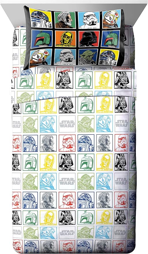 Jay Franco Star Wars Classic Grid 5 Piece Full Bed Set - Includes Reversible Comforter & Sheet Set - Bedding Features Luke Skywalker - Super Soft Fade Resistant Microfiber (Official Product)