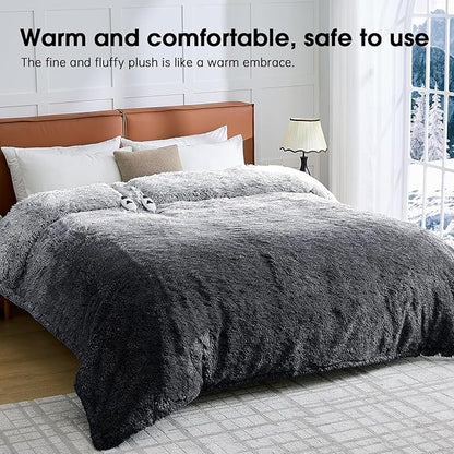 Heated Electric Blanket Queen–Faux Fur with Soft Thick SherpaWarm Winter Birthday Gifts for Women Grandma,Dual Control,10 Heat Settings,5 Time Settings, 84x90, Foggy Dusk