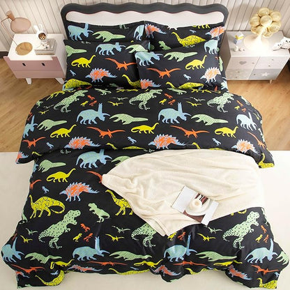 SDY 7PCS Dinosaur Comforter Set Full Size Cute Printed Comforter Sets Bed in a Bag for Toddler,Girls Boys and Kids,Dinosaur Bedding with 1Comforter, FlatSheet, FittedSheet and Pillowcases & Shams