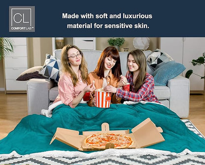 Comfort Lab Reversible Flannel Sherpa Throw Blanket - Elegant Fluffy Throw Blankets for Couch and Home Decor - Anti Pilling Non Shedding Cozy & Warm Fleece Throws - Oversize Throw (60" x 70") - Teal