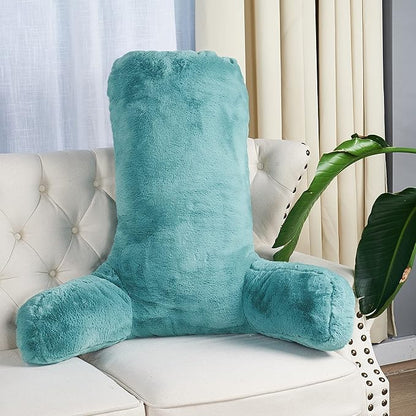 Home Soft Things Fox Faux Fur Bedrest Reading Pillow with DIY Filling, Need Assembly, Backrest Armrest Pillow Chair Back Support for Sitting up in Bed, Aqua, 28" x 30" x 17"