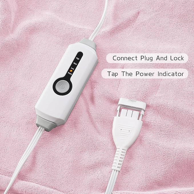 Electric Heated Blanket 72"x84" Full Size, Soft Coral Fleece with 4 Heating Levels and 10 Hours Auto-Off, Machine Washable, Cozy Plush Fabric for Home, Pale Pink