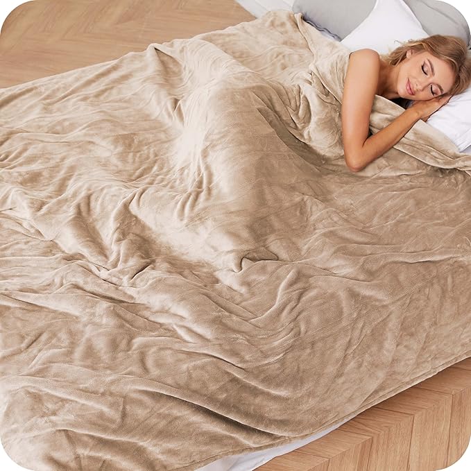 Electric Heated Blanket 50" x 60" Throw Size Breathable Warm Flannel Heated Blanket with 4 Heating Levels & 3 Hours Auto Shut Off, Control Temperature and Washable, for Sofa and Bed - Light Brown