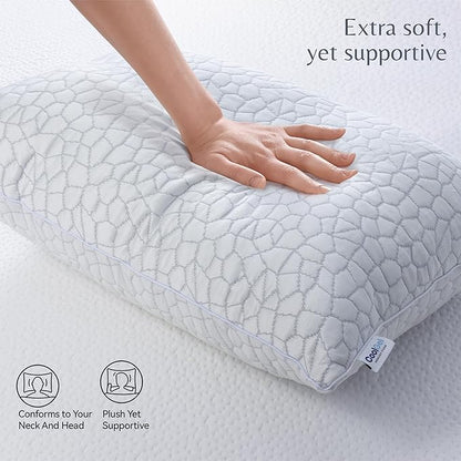 Cool Gel Cooling Pillow for Hot Sleepers - Standard Size Shredded Memory Foam Pillows for Sleeping - Adjustable Neck & Shoulder Support, Reversible Cover, Hypoallergenic & Breathable