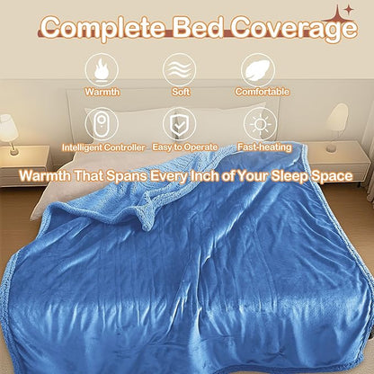 Heated Blanket Full Size Electric Blanket 72" x 84" with 5 Levels Heating & 10Hs Auto Off, Silky Microplush Flannel & Warm Sherpa Fabric, Machine Washable, Great Christmas Birthday Gifts, Demin Blue