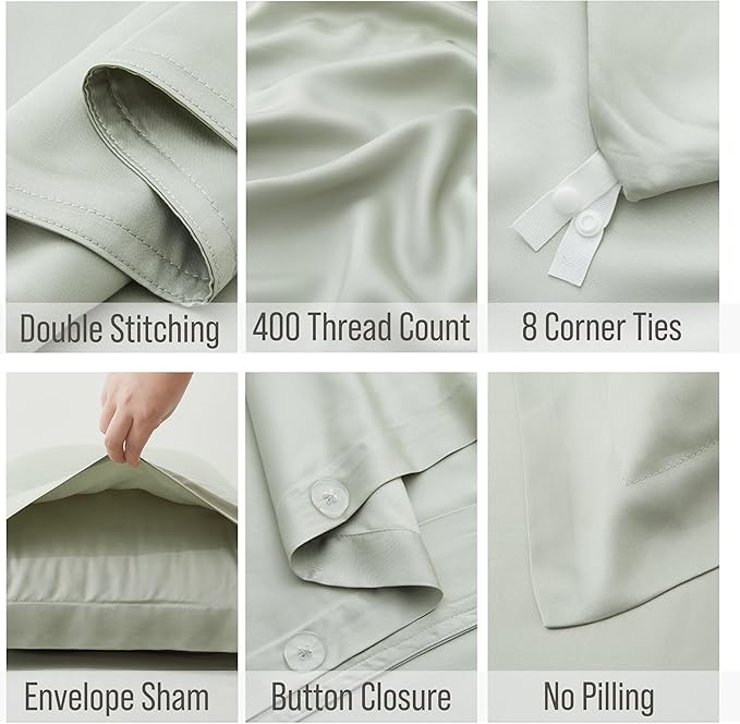 Bella Coterie Luxury Bamboo Viscose King Size Duvet Cover Set | 100% Organically Grown | Corner Ties | Ultra Soft | Cooling | Two Pillow Shams | 106 x 94 | No Insert [Sea Glass]