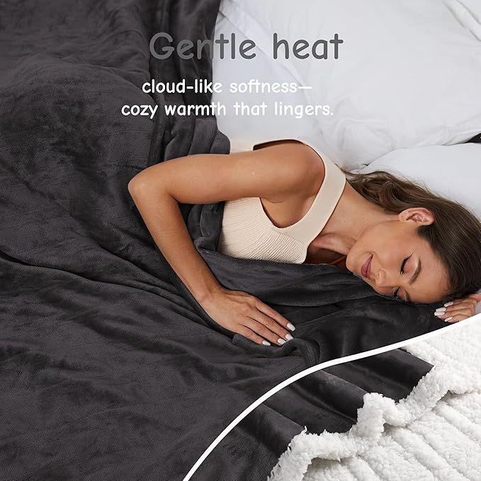 Electric Heated Blanket Queen Size 84"x90", Soft Flannel with Dual Controllers & Overheat Protection, 6 Adjustable Heat Settings & 10-Hour Auto-Off Timer, Fast Heating for Winter Comfort, Dark Gray