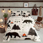 Happy Camping Comforter Set Queen Size,Hunt Bear Pine Trees Bedding Set for Kids Boys Girls Cabin Room Decor,Cartoon Campfire Arrow Stars Moon Quilt Set Adventure Duvet Insert Brown 3Pcs