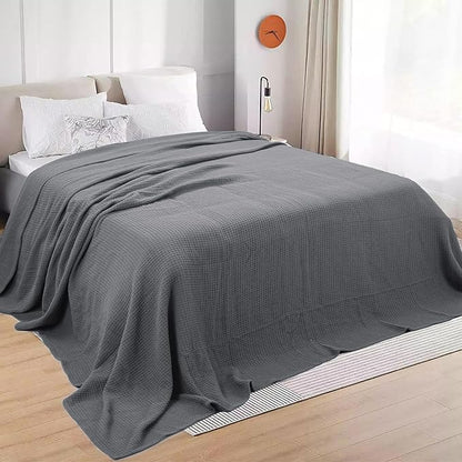 HILLFAIR 100% Cotton Blanket- 120" x 120" XXL Oversized King Bed Blankets - Family Size 10 ft x 10 ft Big - All Season Soft Cozy Breathable Blankets for Bed - Extra Large King Cotton Blanket- Grey